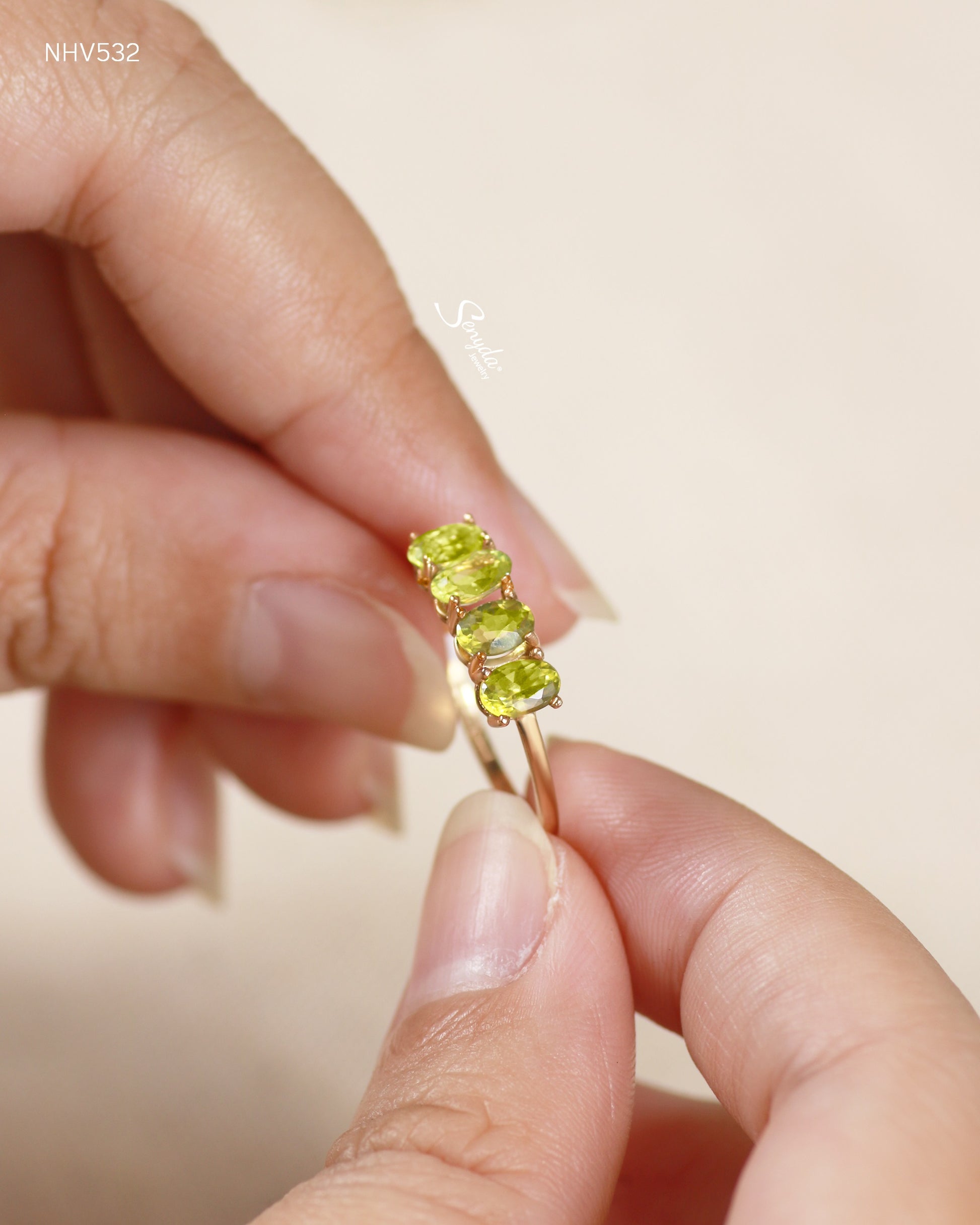 14K Solid Gold Natural Green Peridot Ring