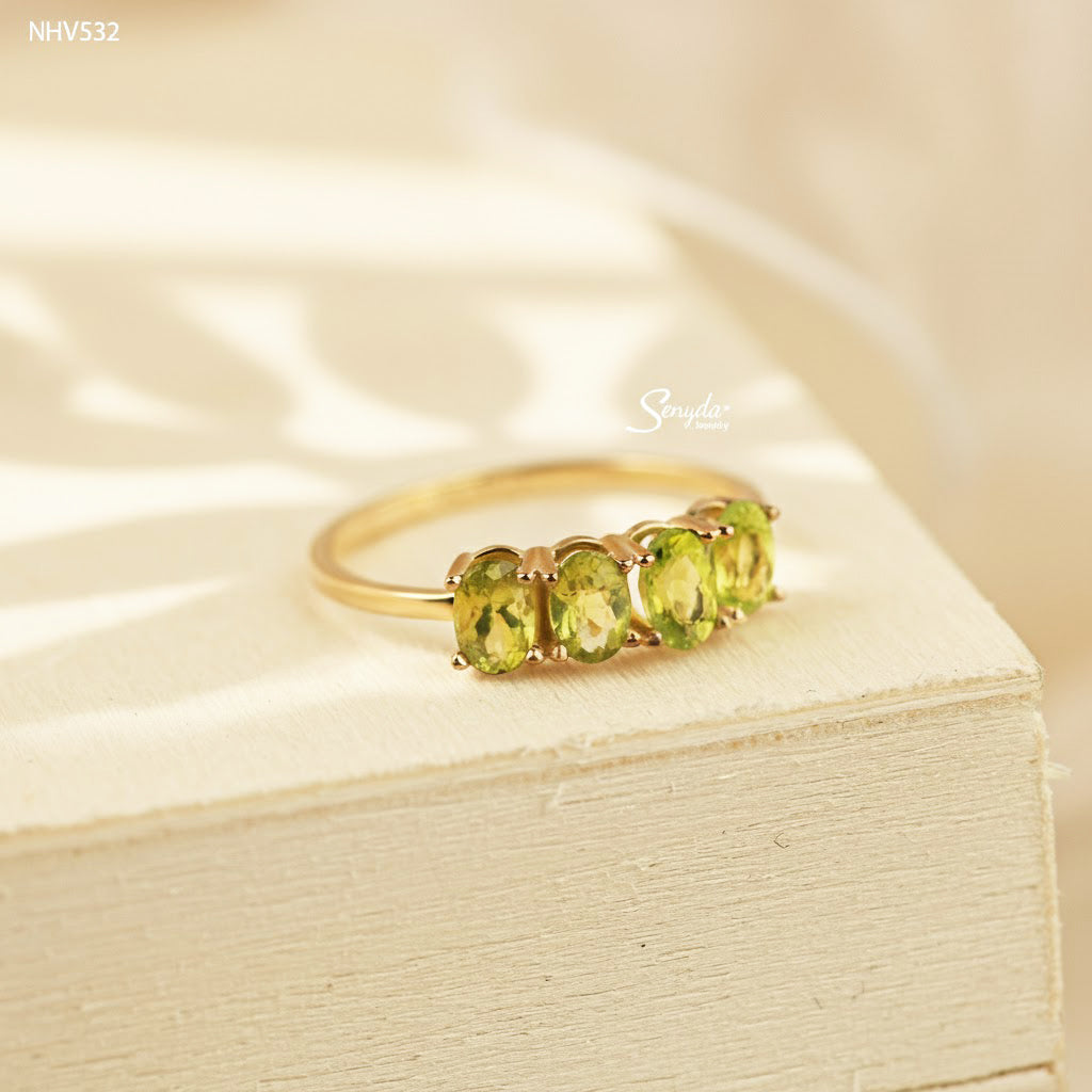 14K Solid Gold Natural Green Peridot Ring