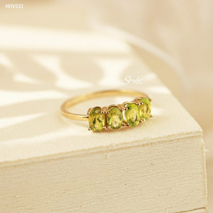 14K Solid Gold Natural Green Peridot Ring