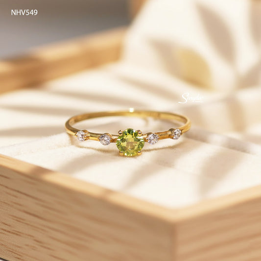 14K Solid Gold Cushion - Shaped Brilliant Cut Natural Peridot Ring