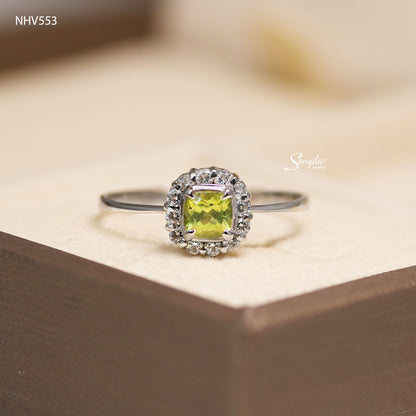 16K Solid Gold Mini Cushion Cut Peridot Halo Ring