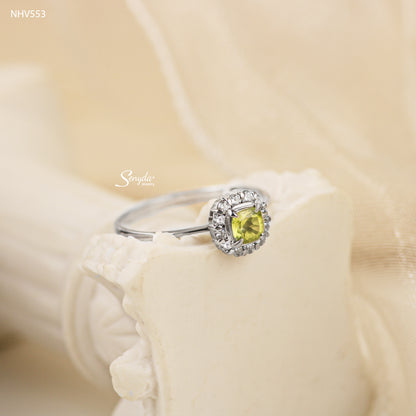 16K Solid Gold Mini Cushion Cut Peridot Halo Ring