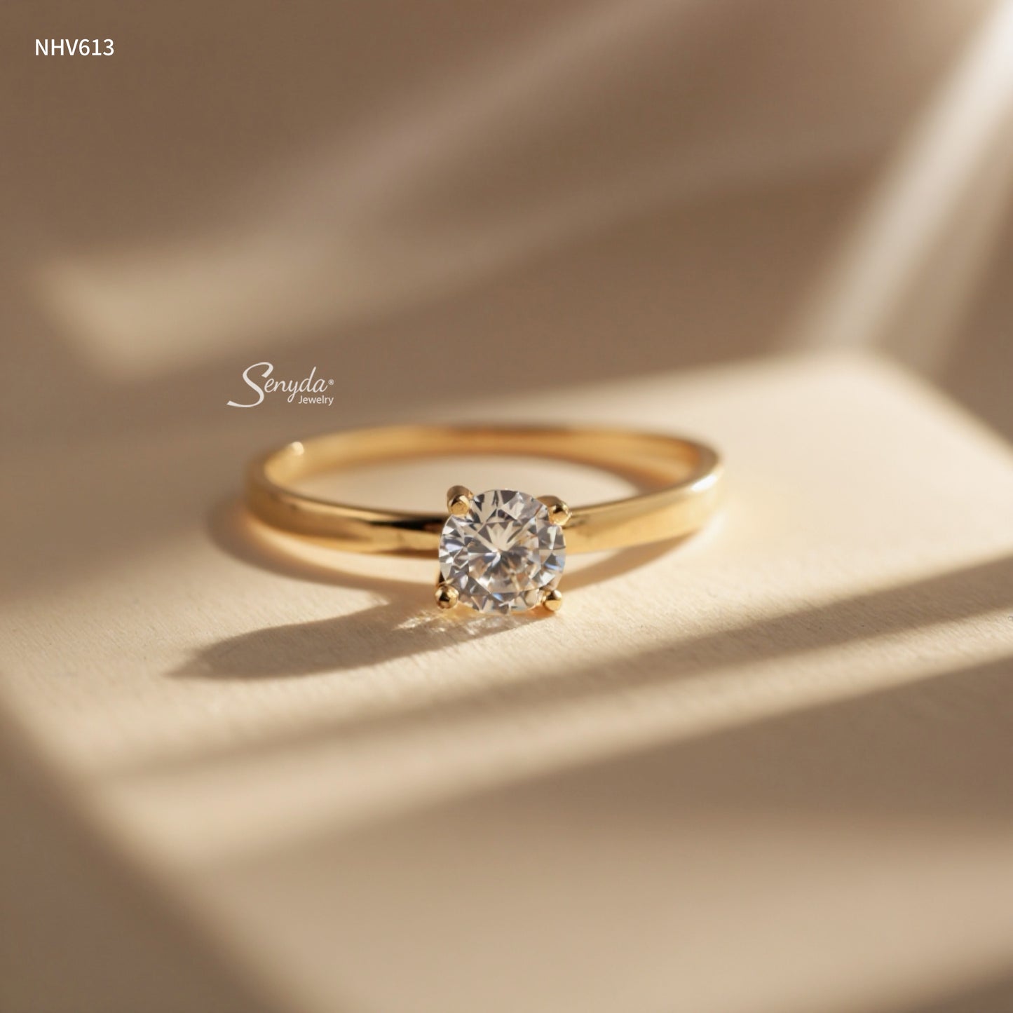 14K Solid Gold 4-Prong Round Cut Cubic Zirconia Solitaire Ring