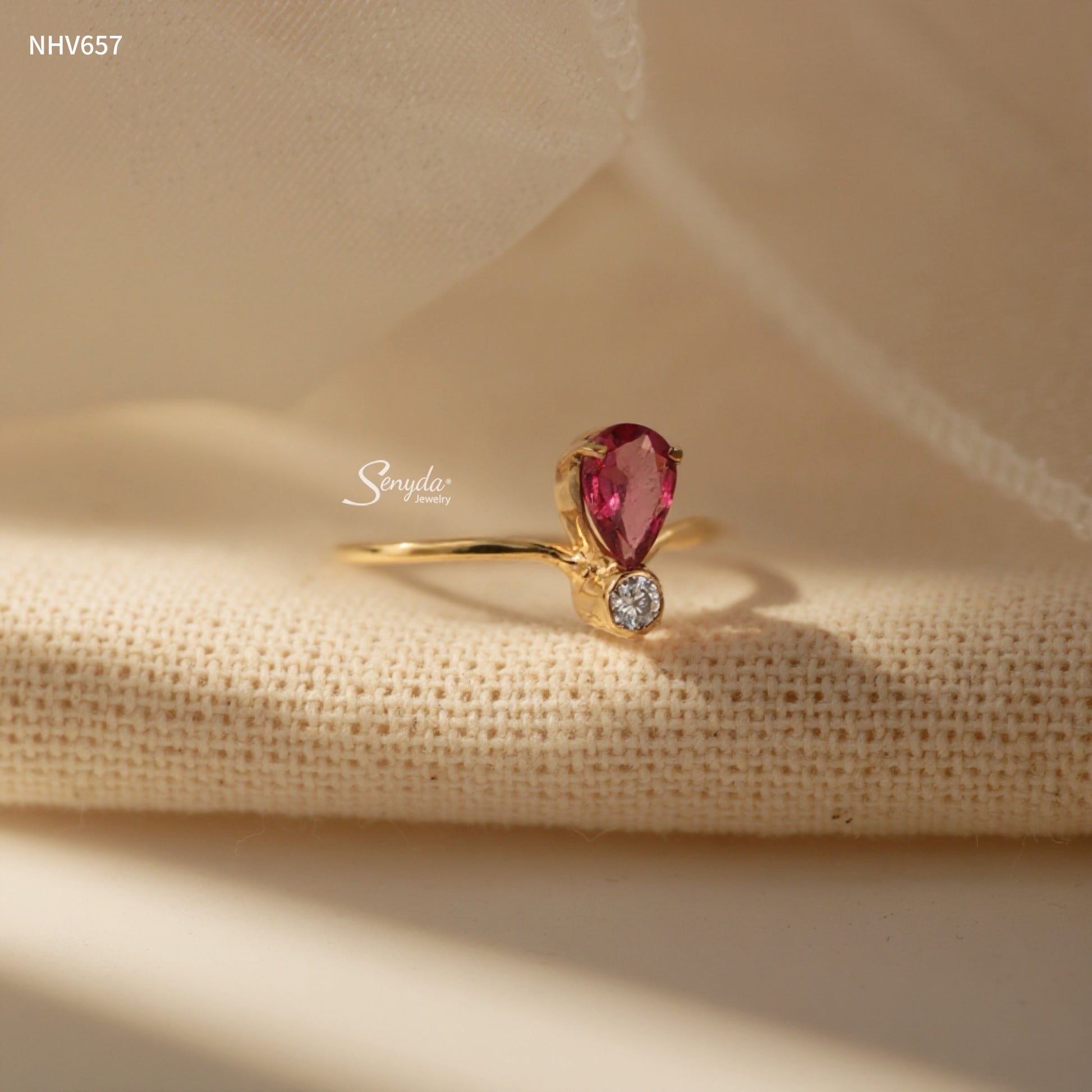 10K Solid Gold Pear - Shaped Tourmaline Ring