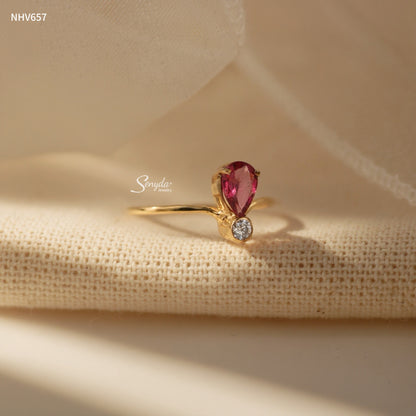 10K Solid Gold Pear - Shaped Tourmaline Ring