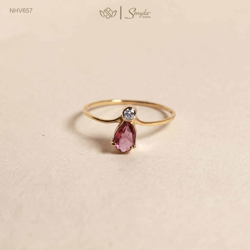 10K Solid Gold Pear - Shaped Tourmaline Ring