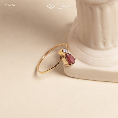 10K Solid Gold Pear - Shaped Tourmaline Ring