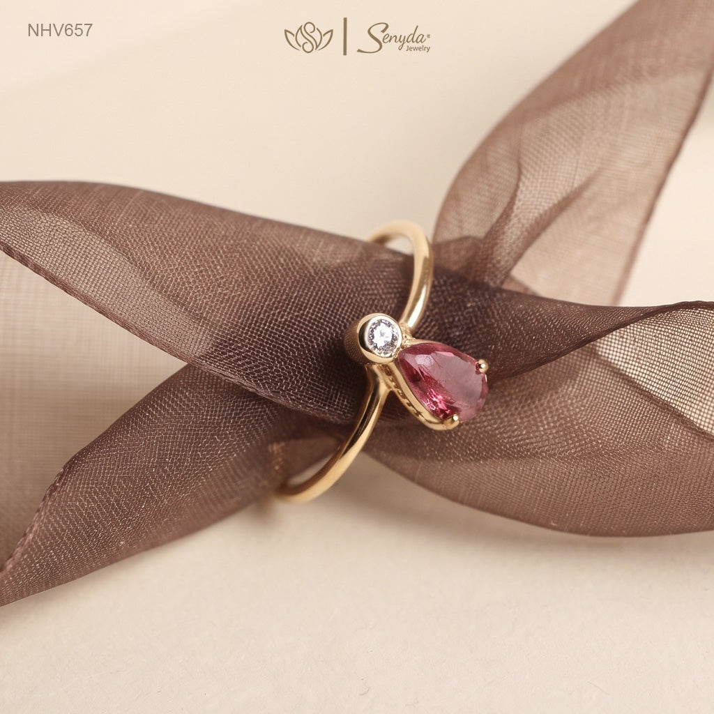 10K Solid Gold Pear - Shaped Tourmaline Ring