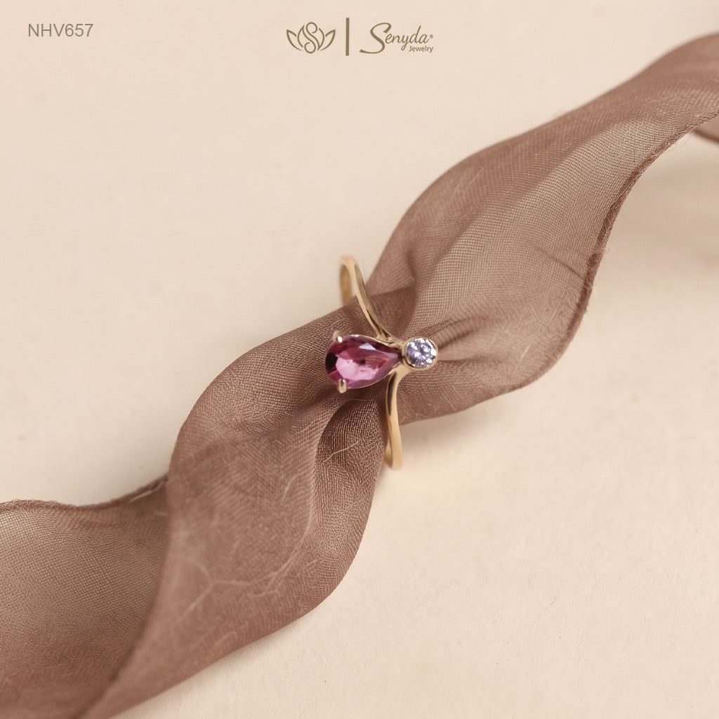 10K Solid Gold Pear - Shaped Tourmaline Ring