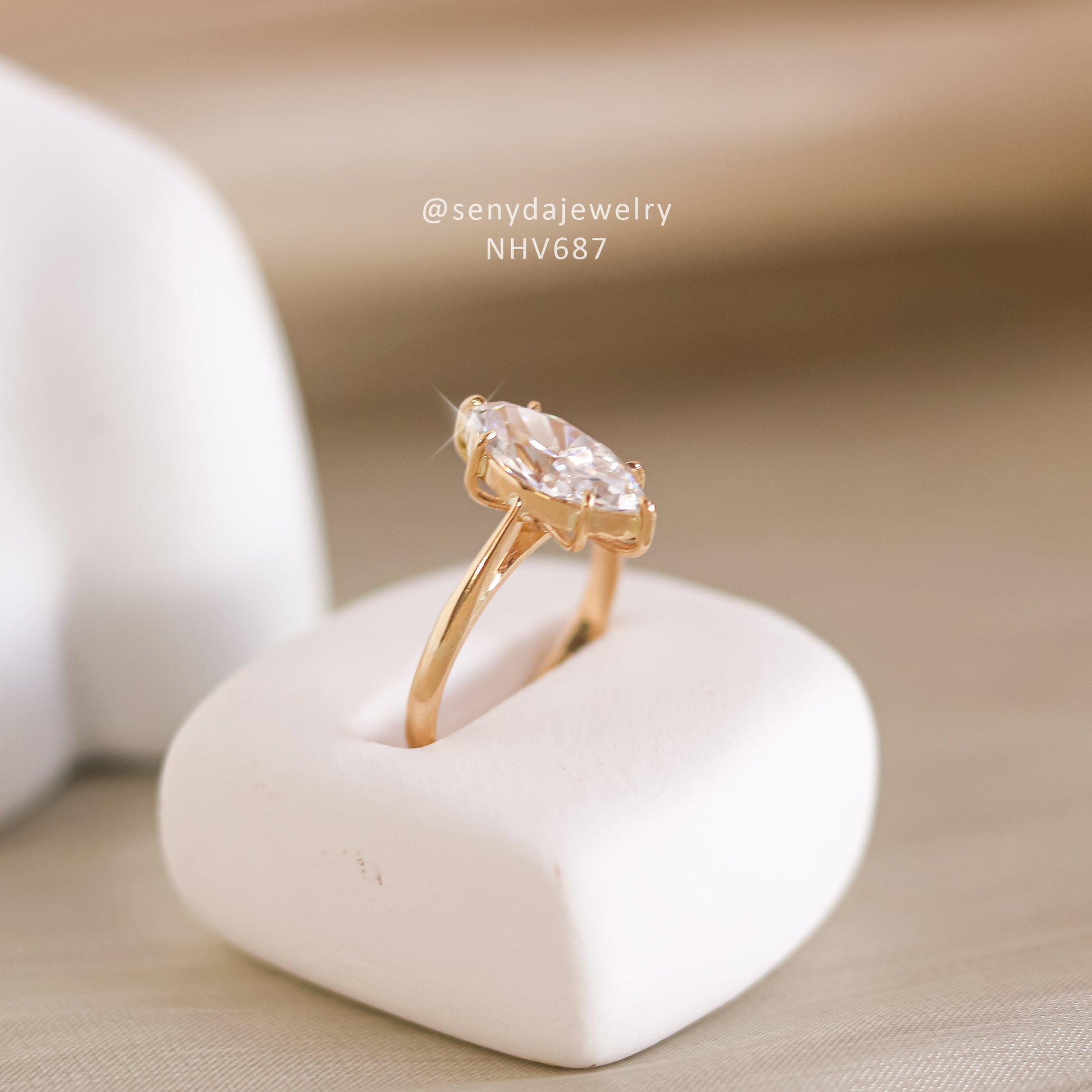 15K Yellow Gold 6-Prong Marquise CZ Solitaire Ring