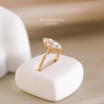 15K Yellow Gold 6-Prong Marquise CZ Solitaire Ring