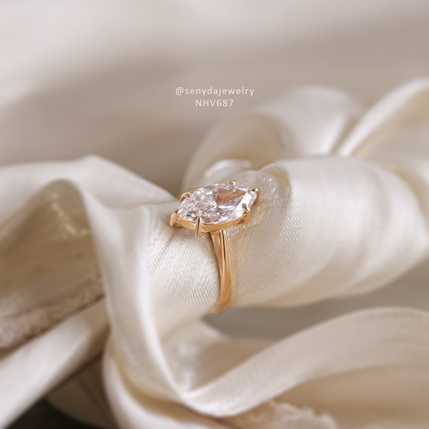 15K Yellow Gold 6-Prong Marquise CZ Solitaire Ring