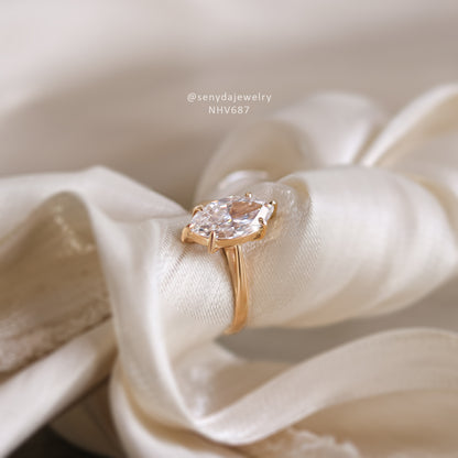 15K Yellow Gold 6-Prong Marquise CZ Solitaire Ring