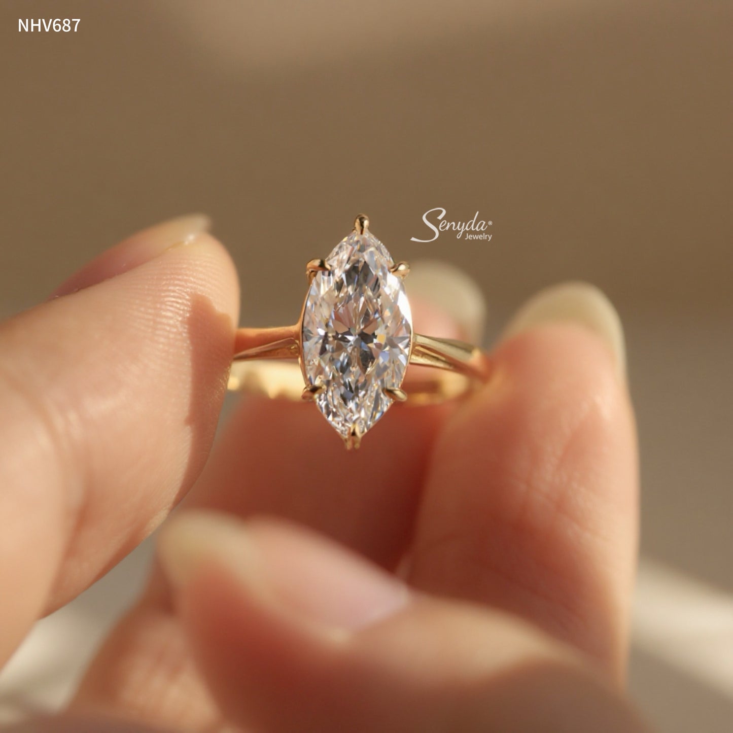 15K Yellow Gold 6-Prong Marquise CZ Solitaire Ring