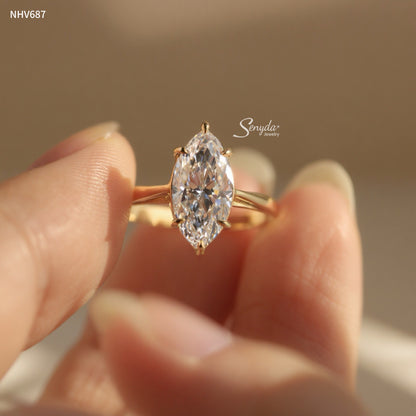 15K Yellow Gold 6-Prong Marquise CZ Solitaire Ring