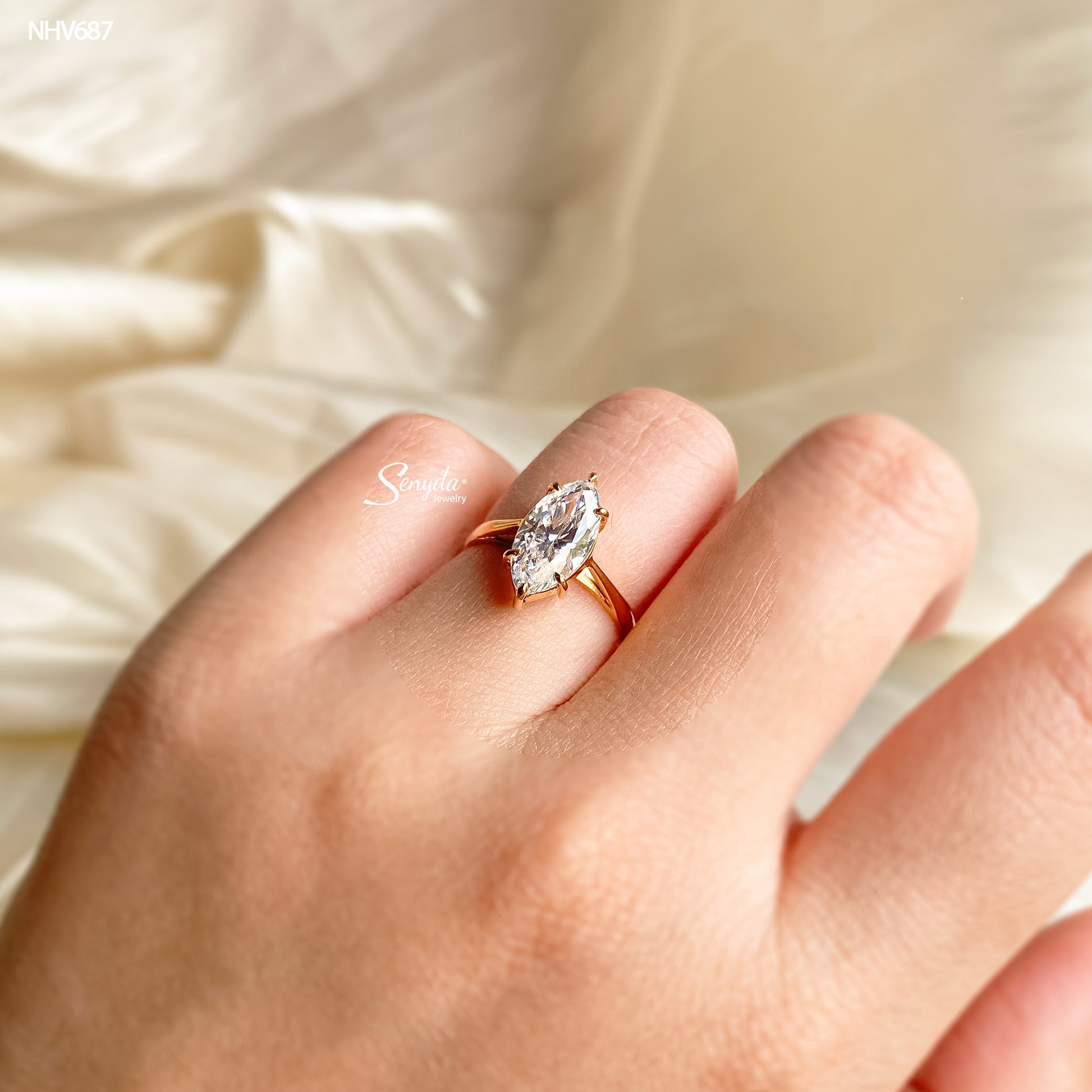 15K Yellow Gold 6-Prong Marquise CZ Solitaire Ring