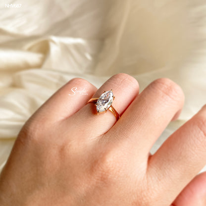 15K Yellow Gold 6-Prong Marquise CZ Solitaire Ring