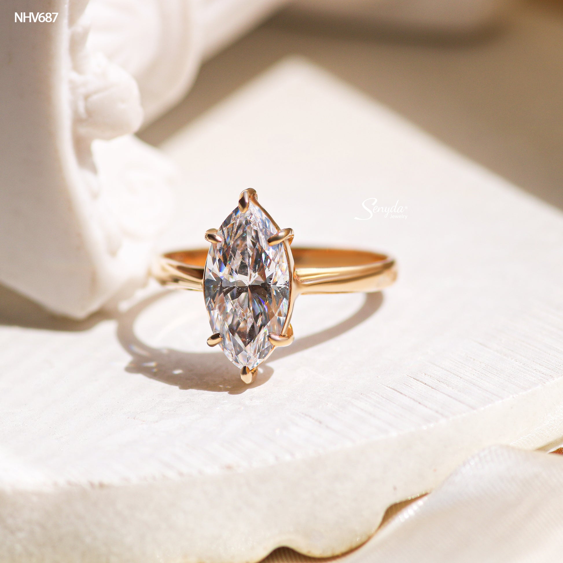 15K Yellow Gold 6-Prong Marquise CZ Solitaire Ring