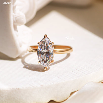 15K Yellow Gold 6-Prong Marquise CZ Solitaire Ring