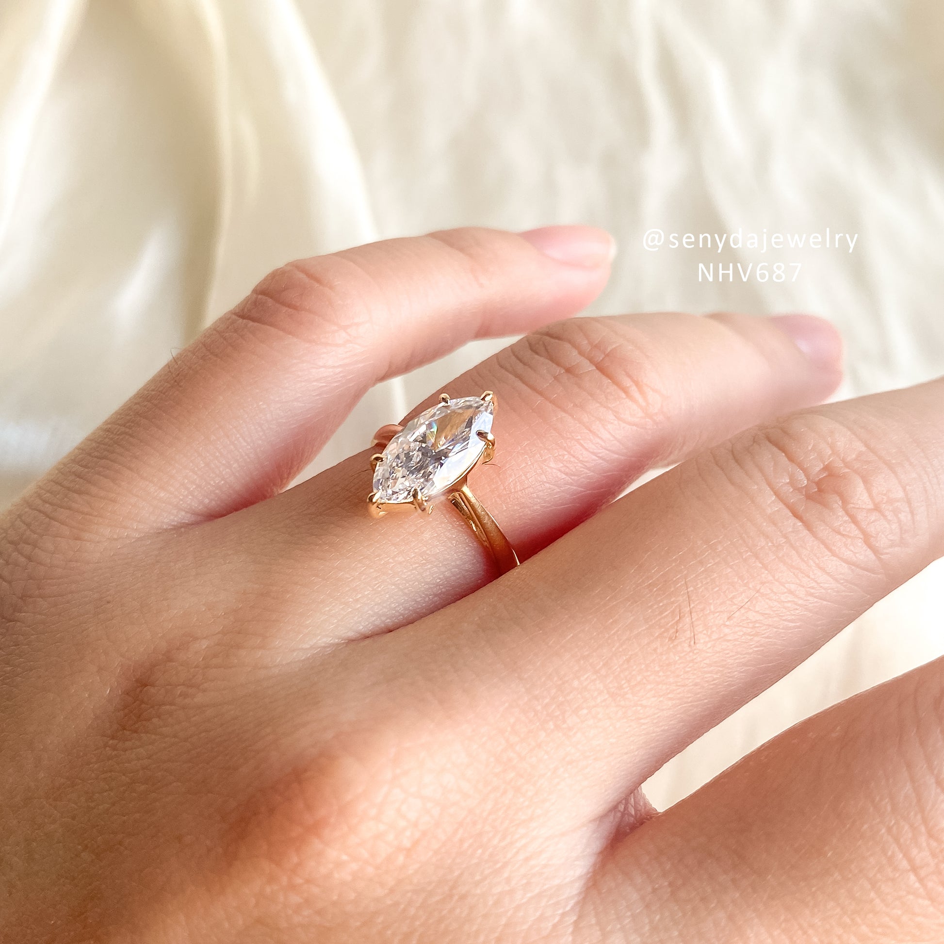 15K Yellow Gold 6-Prong Marquise CZ Solitaire Ring