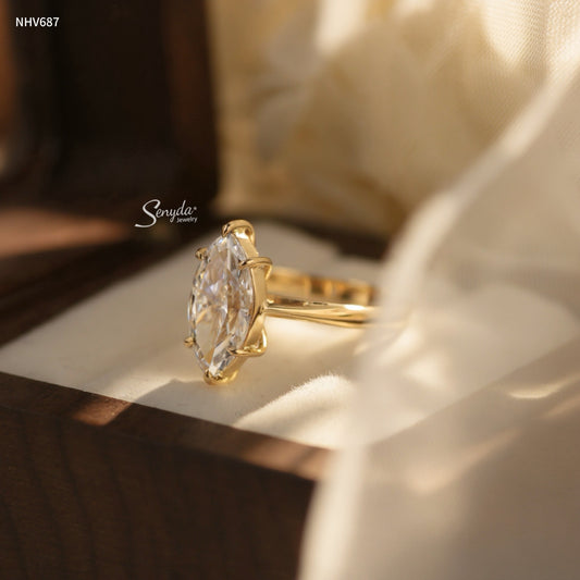 15K Yellow Gold 6-Prong Marquise CZ Solitaire Ring