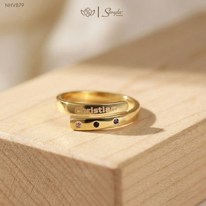 Personalized Engraved Name Ring With Three Colorful Stones