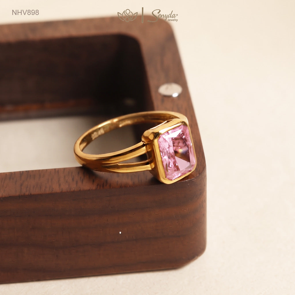 10K Solid Gold Rectangular CZ Stone Bezel-Set Ring