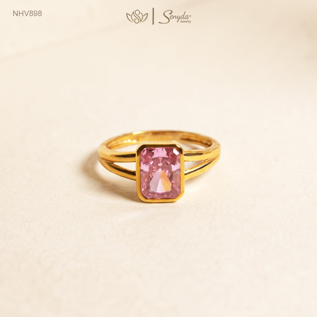 10K Solid Gold Rectangular CZ Stone Bezel-Set Ring