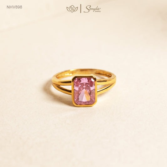 10K Solid Gold Rectangular CZ Stone Bezel-Set Ring