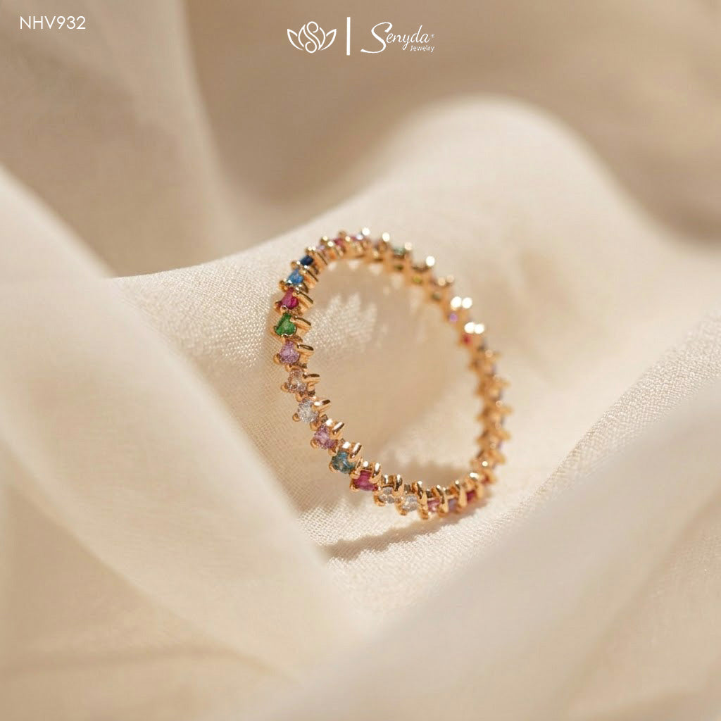 14K Solid Gold Multi-Color Sapphire Eternity Band Ring