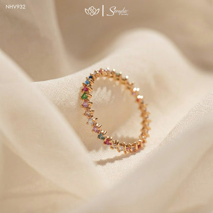 14K Solid Gold Multi-Color Sapphire Eternity Band Ring