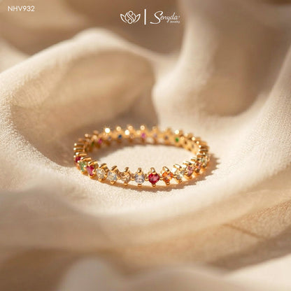 14K Solid Gold Multi-Color Sapphire Eternity Band Ring