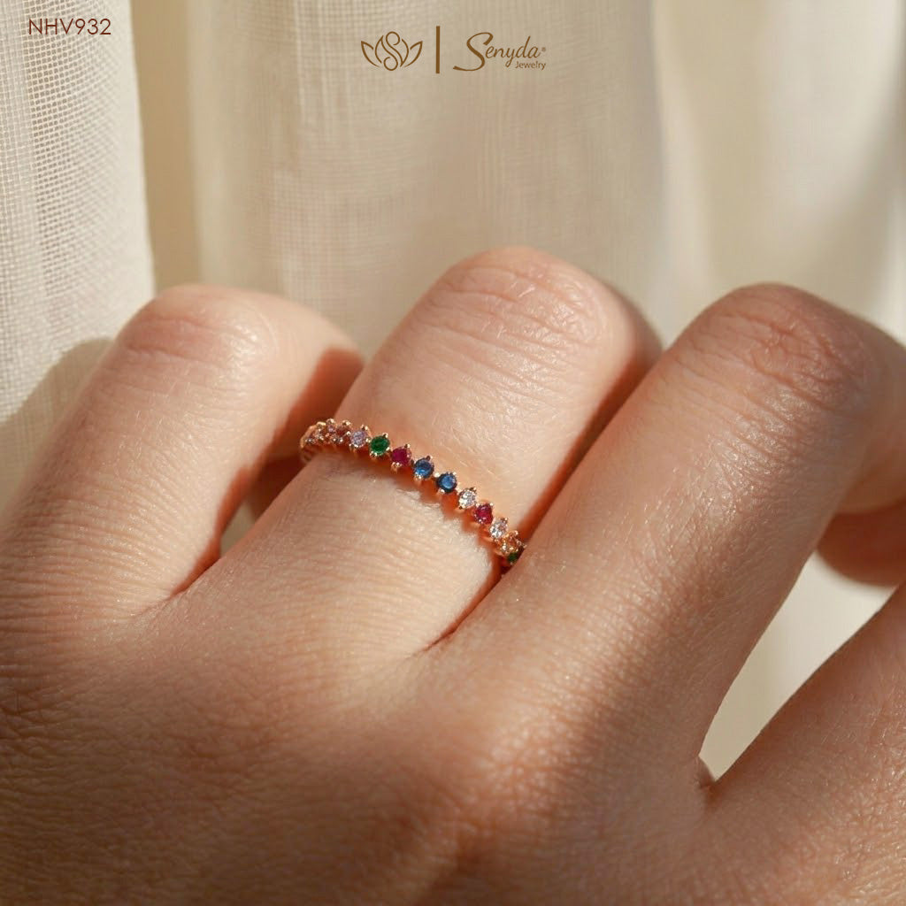 14K Solid Gold Multi-Color Sapphire Eternity Band Ring