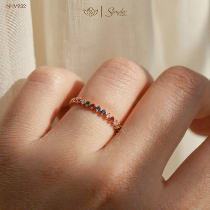 14K Solid Gold Multi-Color Sapphire Eternity Band Ring