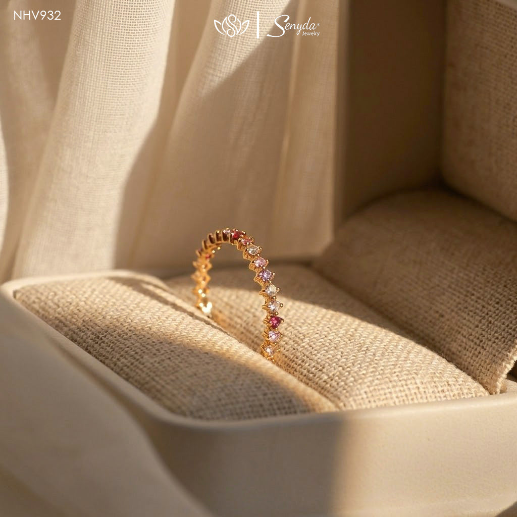 14K Solid Gold Multi-Color Sapphire Eternity Band Ring