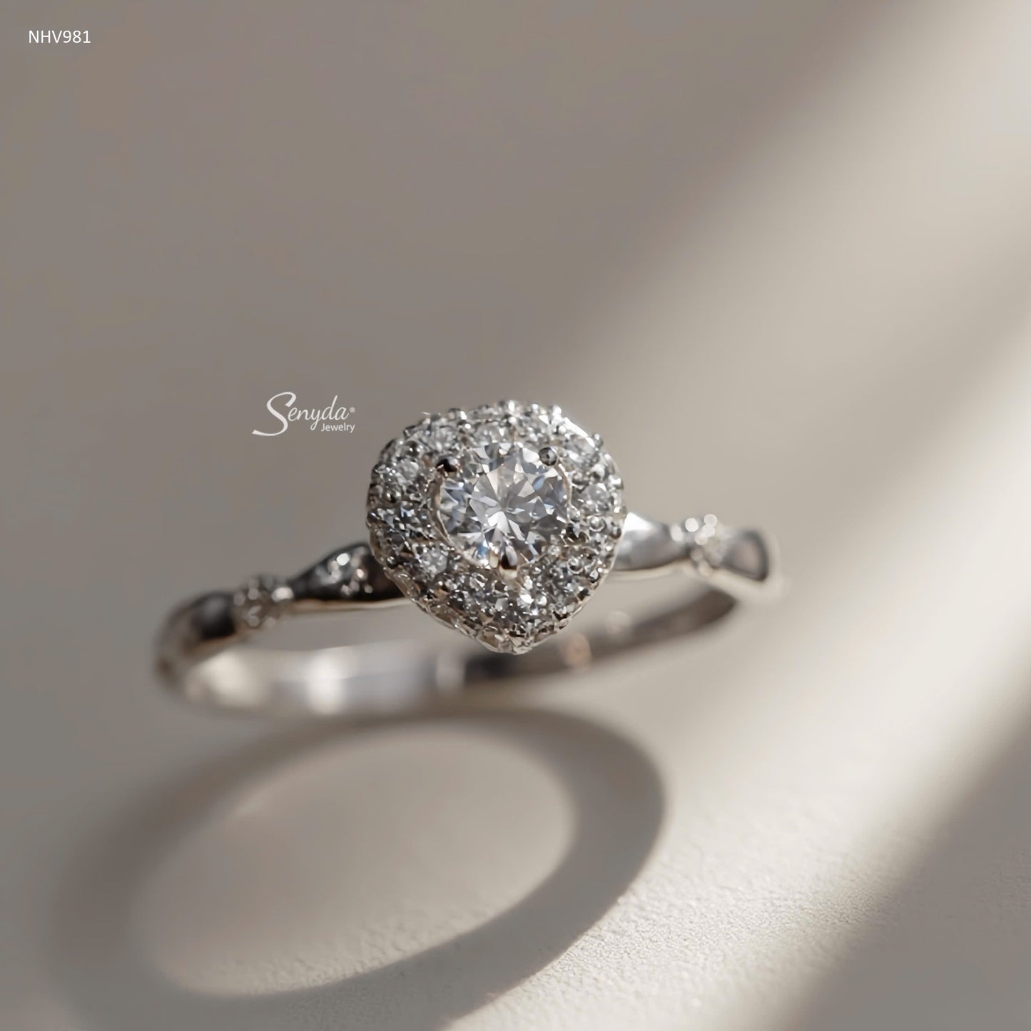 10K Solid White Gold CZ Bud Round-Set Engagement Ring