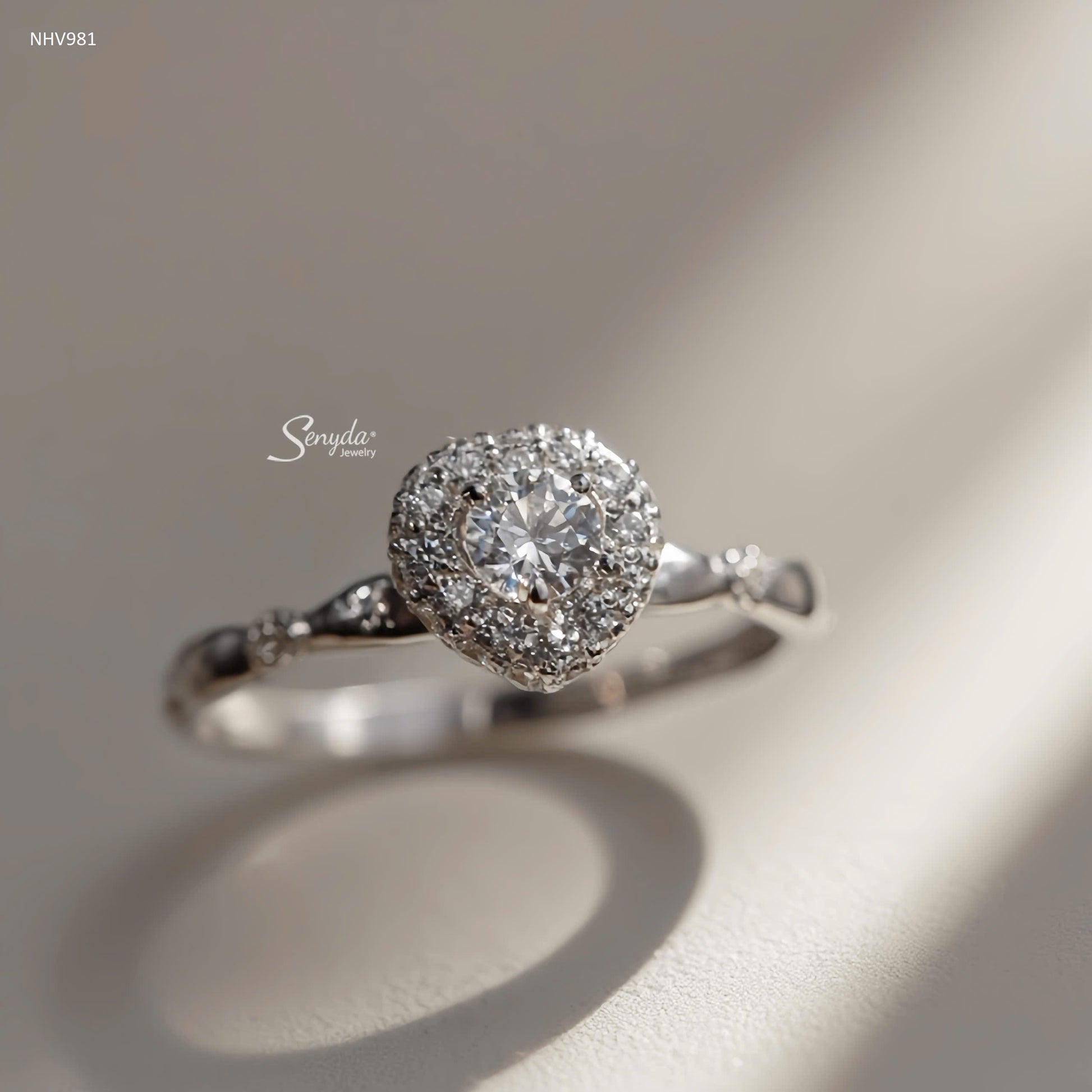 10K Solid White Gold CZ Bud Round-Set Engagement Ring