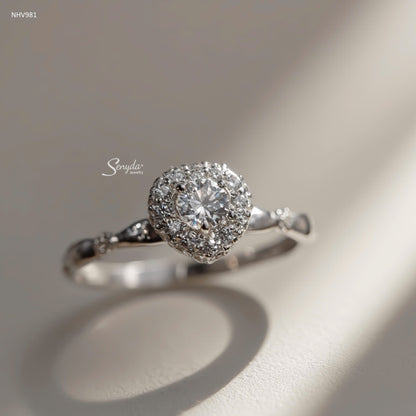 10K Solid White Gold CZ Bud Round-Set Engagement Ring