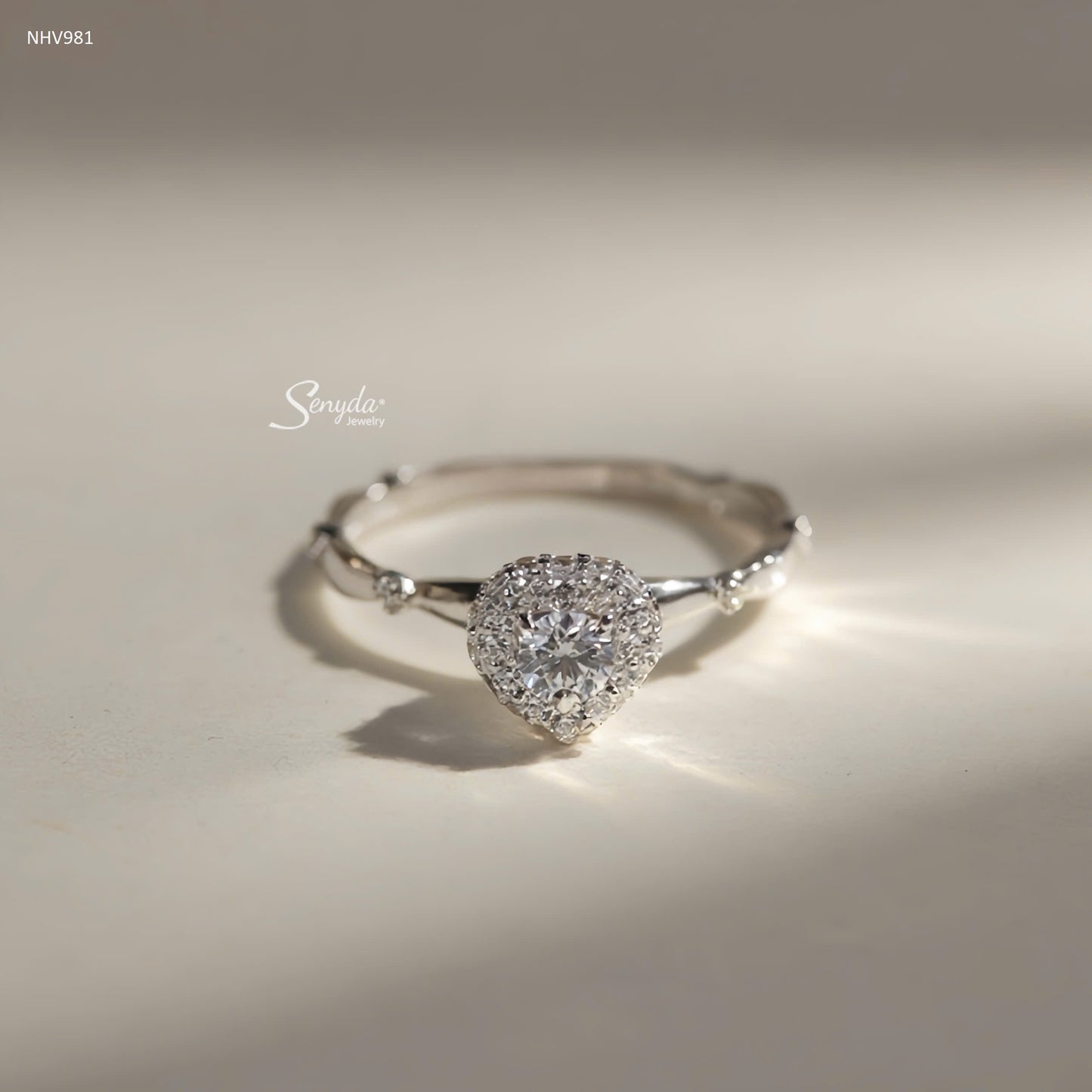 10K Solid White Gold CZ Bud Round-Set Engagement Ring