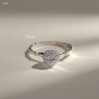 10K Solid White Gold CZ Bud Round-Set Engagement Ring