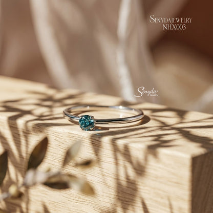 14K Solid Gold Dark Blue Diamond Engagement Ring
