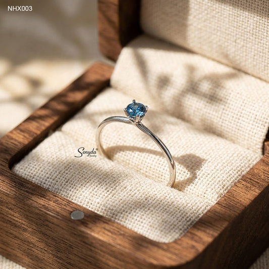 14K Solid Gold Dark Blue Diamond Engagement Ring