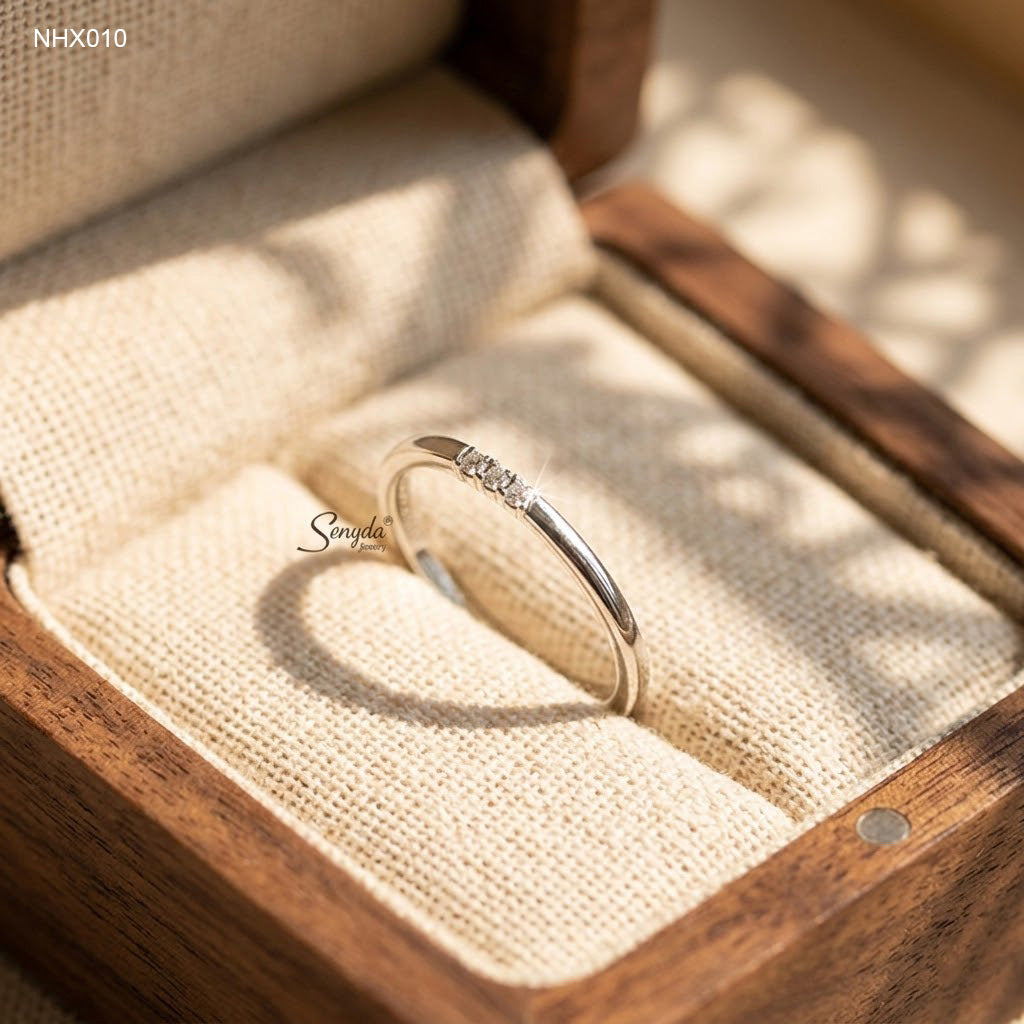 10K Solid Gold Three-Stone Diamond Ring