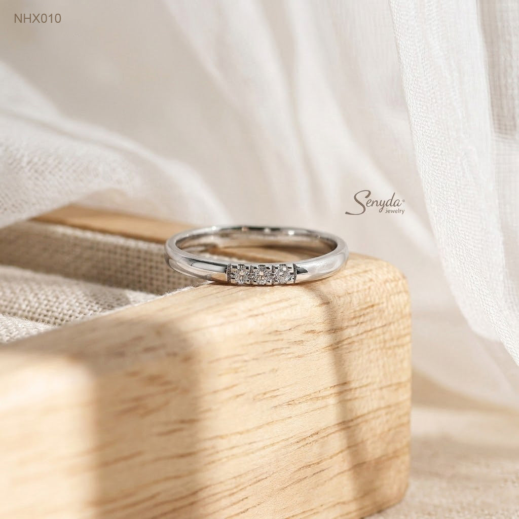 10K Solid Gold Three-Stone Diamond Ring