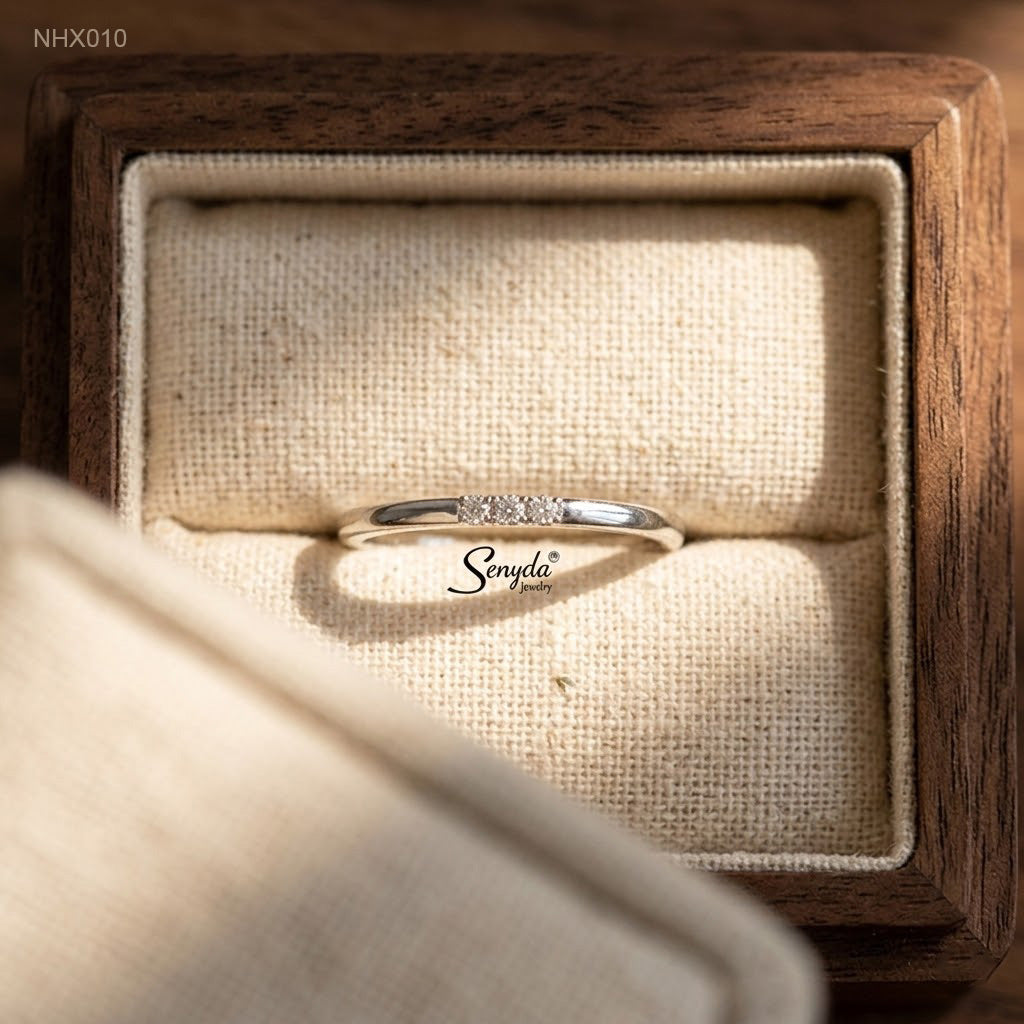 10K Solid Gold Three-Stone Diamond Ring