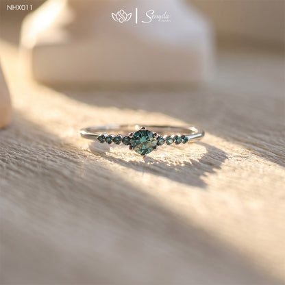 10K Solid Gold Cluster Blue Diamond Ring