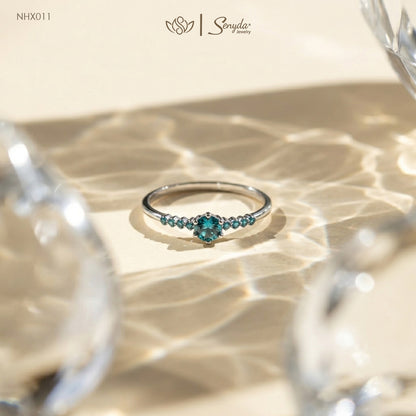 10K Solid Gold Cluster Blue Diamond Ring
