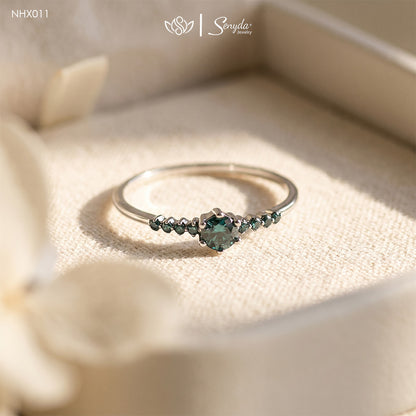10K Solid Gold Cluster Blue Diamond Ring