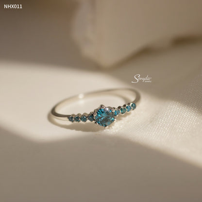 10K Solid Gold Cluster Blue Diamond Ring
