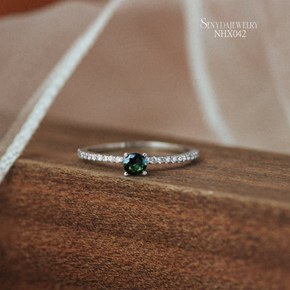 10K Solid Gold Green Sapphire Solitaire Ring Diamond Pave Band